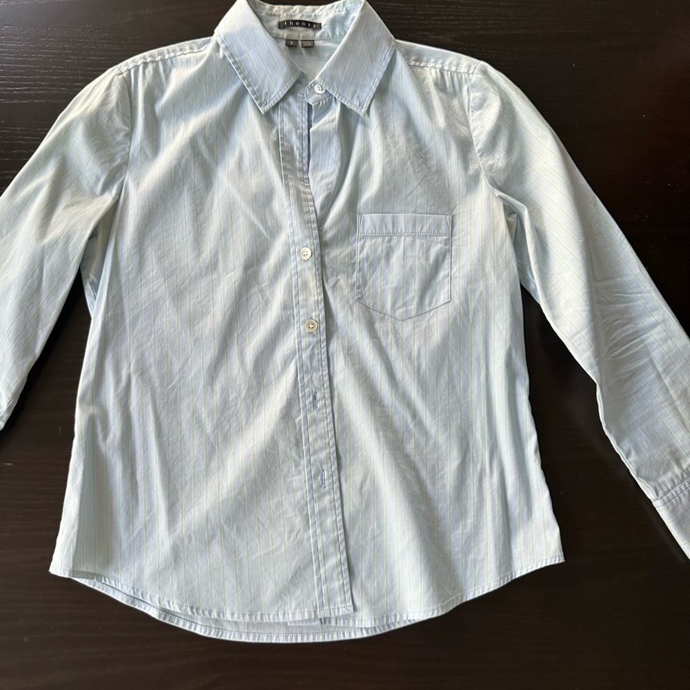 Theory Blue Classic Button Down Shirt Long Sleeves